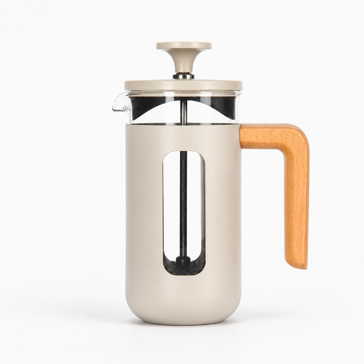 French Press aus Edelstahl mit elegantem Holzgriff