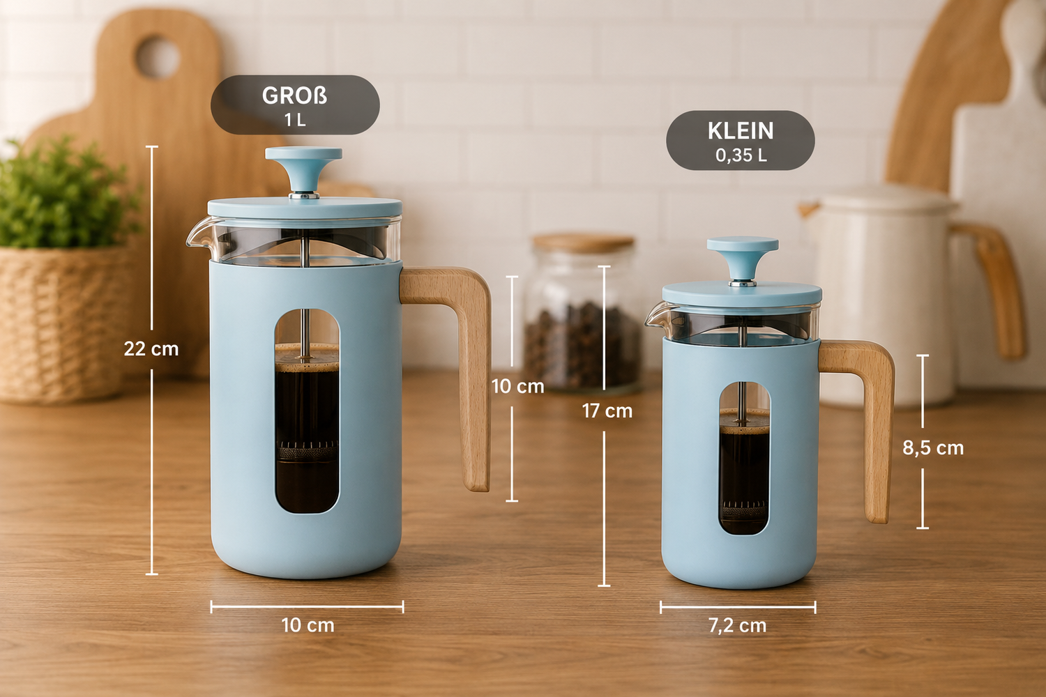 French Press aus Edelstahl mit elegantem Holzgriff