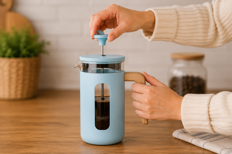 French Press mit Holzgriff aus Edelstahl