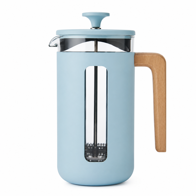 French Press aus Edelstahl mit elegantem Holzgriff